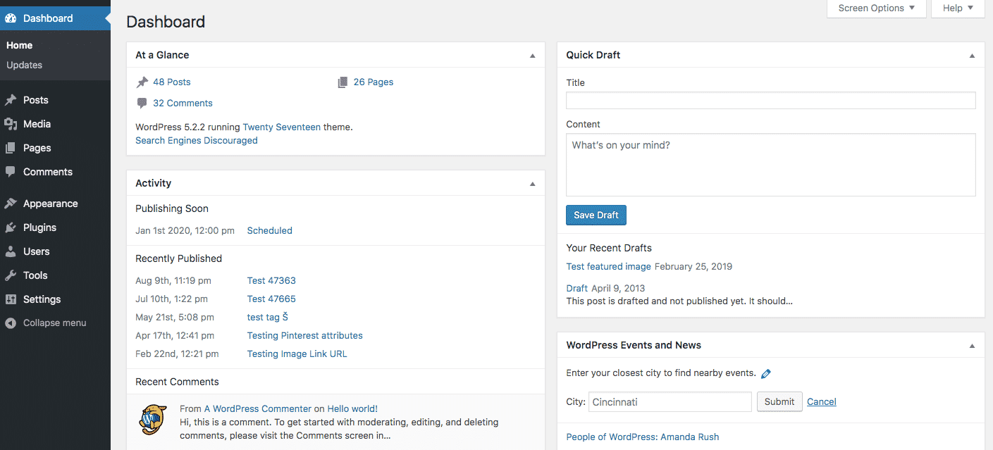 admin dashboard