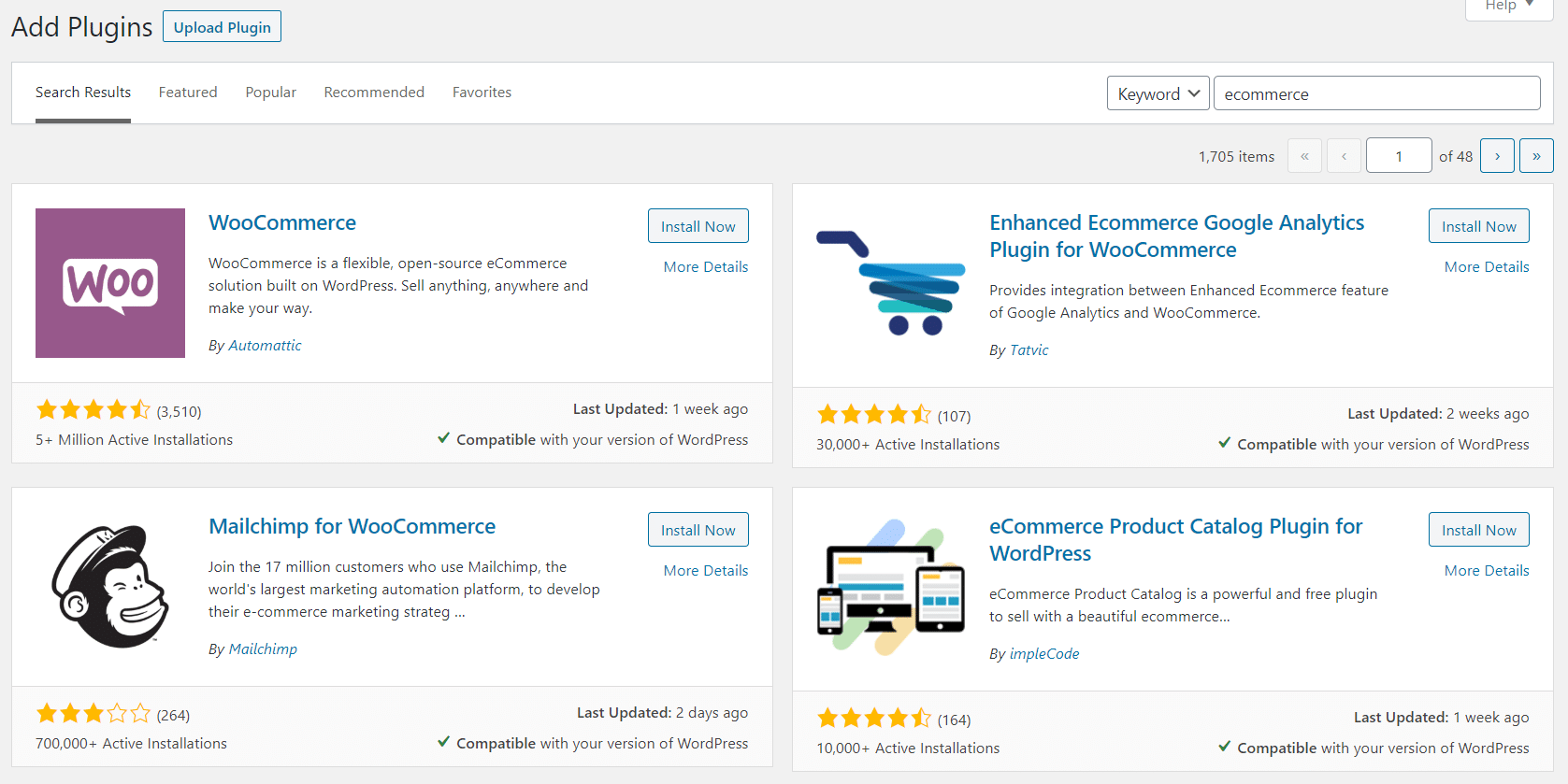 Plugin installation page