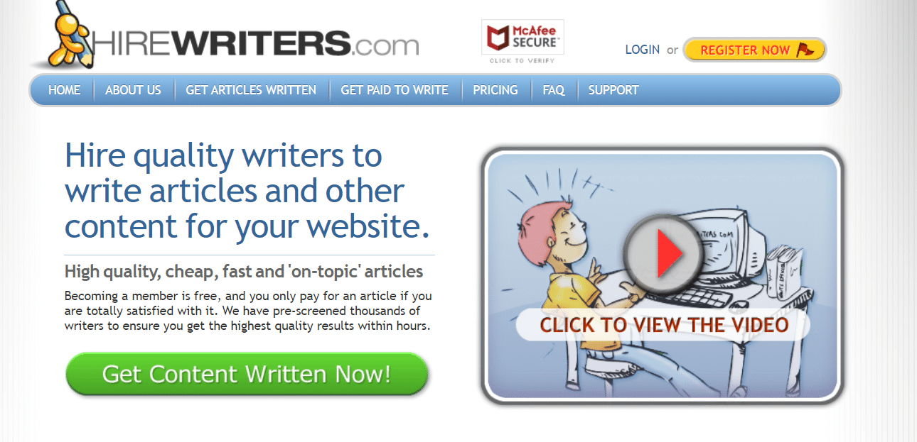 HireWriters Homepage