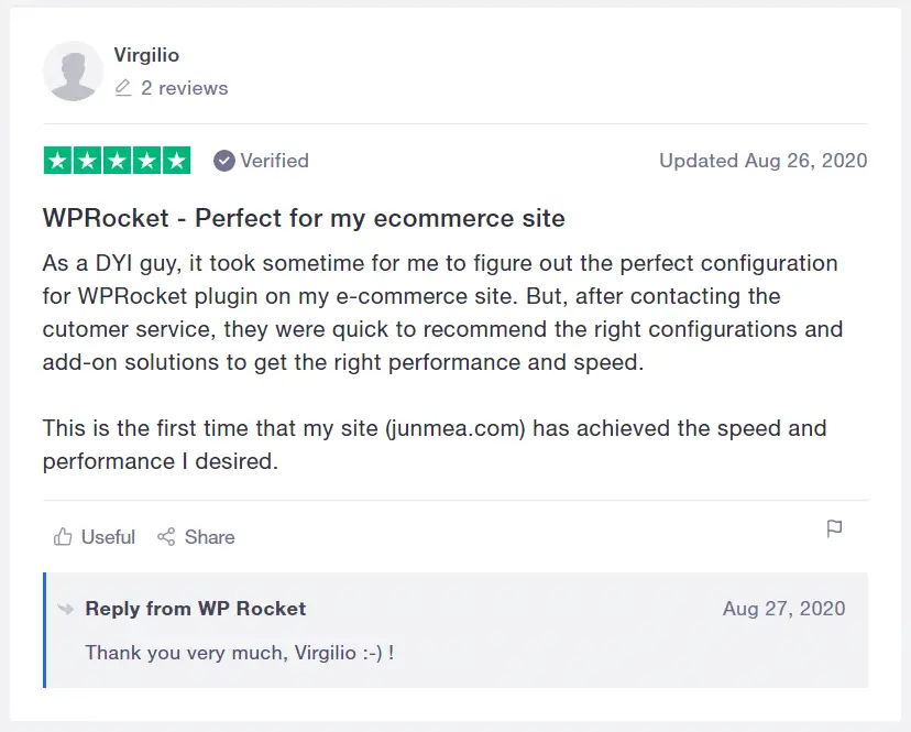 WP Rocket Review by Virgilio