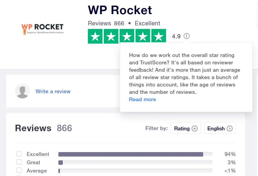 WP Rocket Review on TrustPilot
