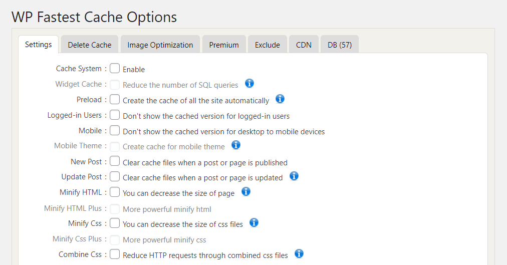 WP Fastest Cache Options