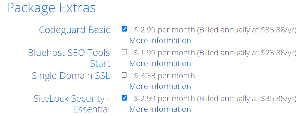 Bluehost Extra Services