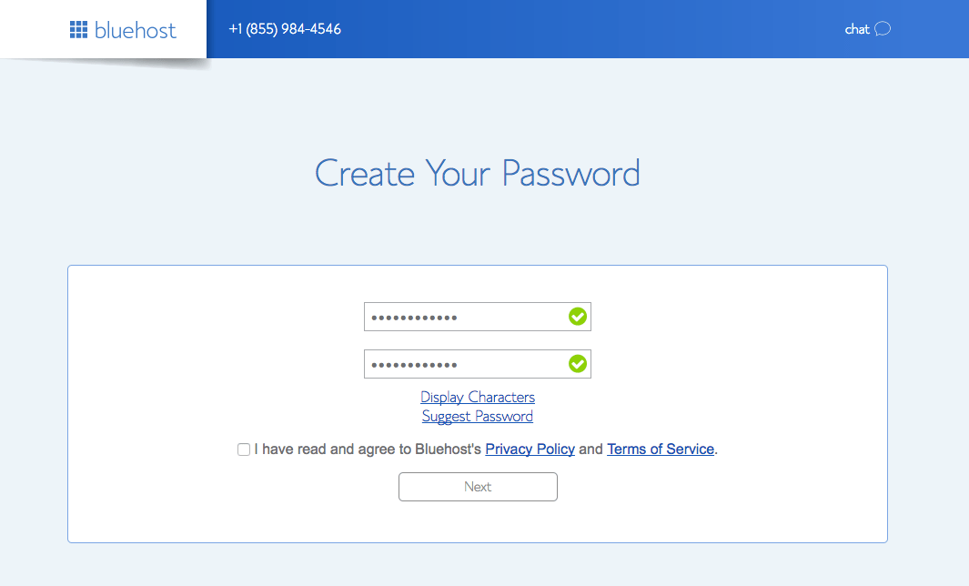 Create a Bluehost Password