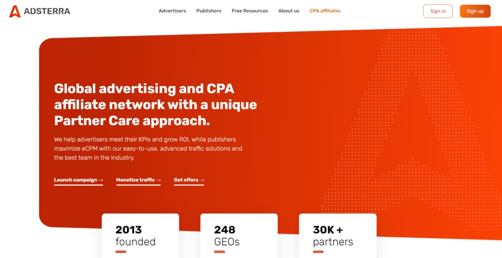 Adsterra Ad Network Homepage