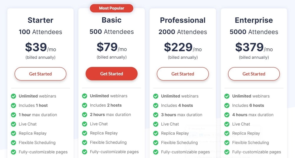 WebinarJam Pricing Plans