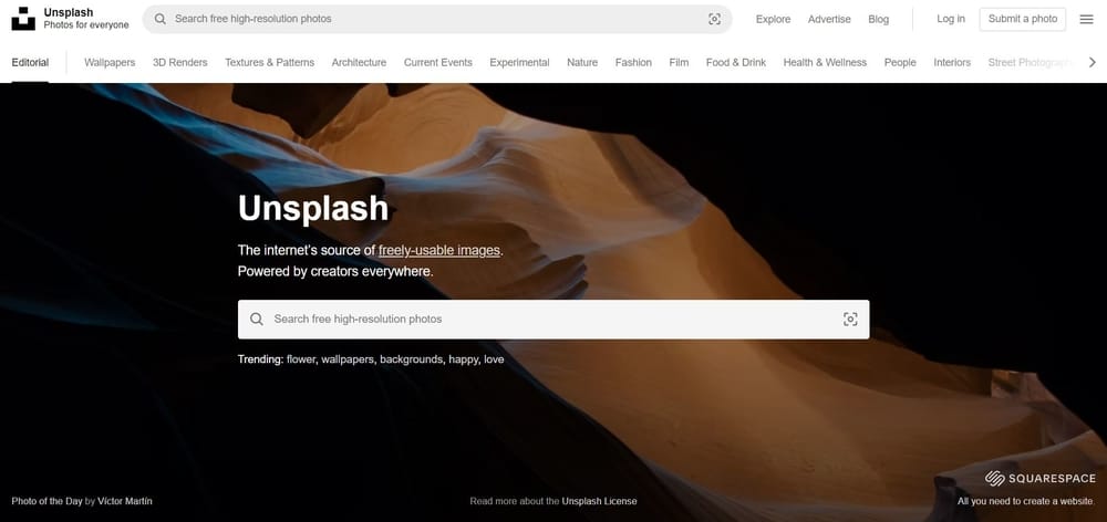 Unsplash Homepage