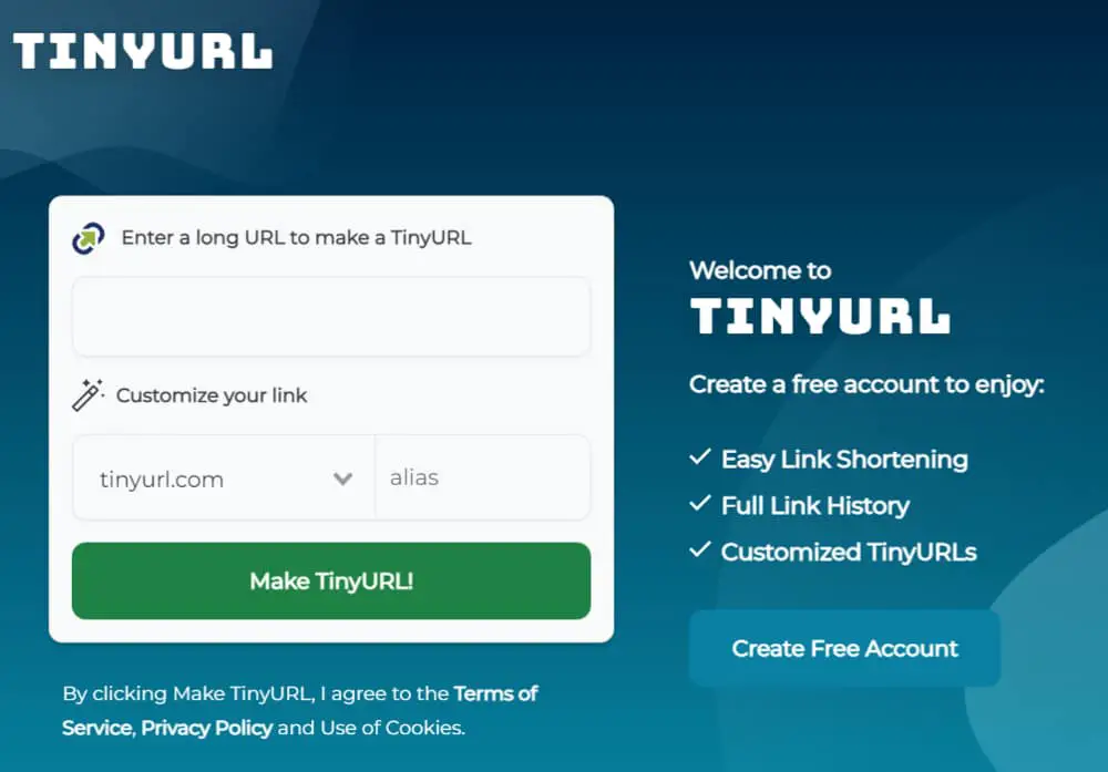 TinyURL url shortening service