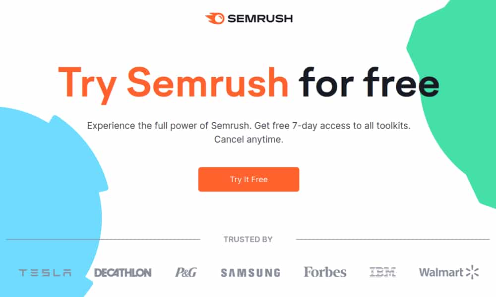 Semrush free trial page