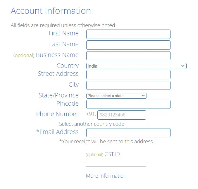Bluehost Hosting Account Info