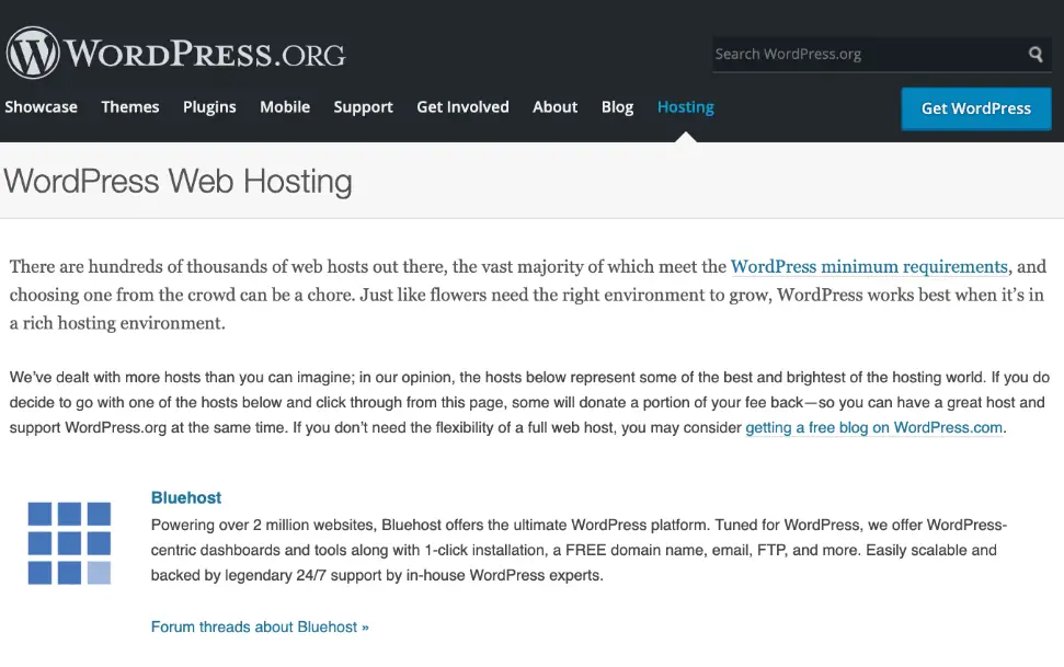 Bluehost Recommended by WordPress