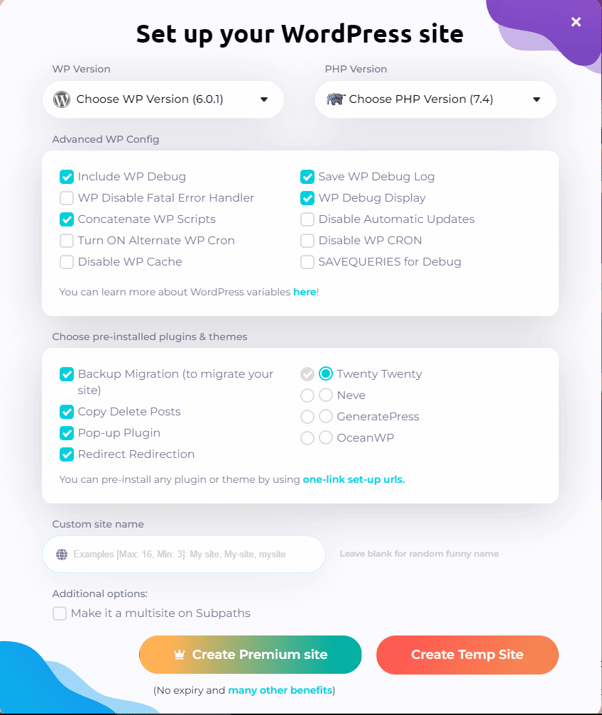 TasteWP Advanced Setup