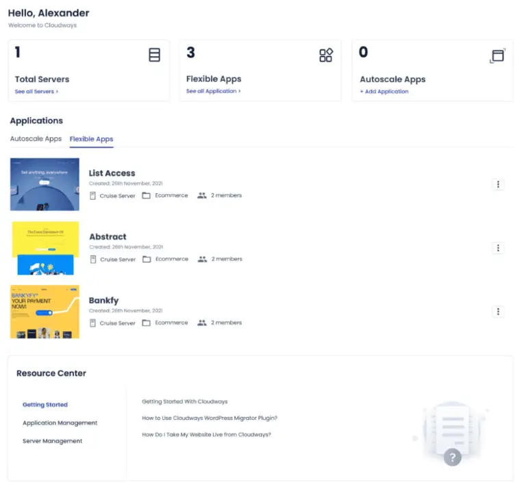 cloudways servers and applications overview