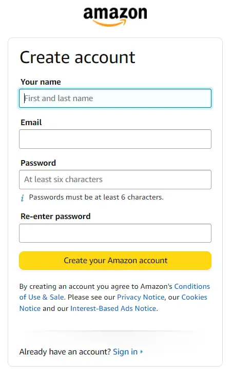Sign Up for Amazon